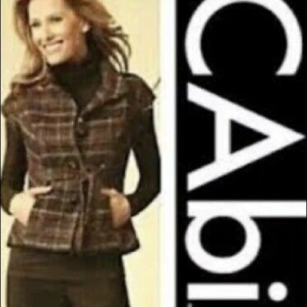CAbi Style #691 "Cinch It Up" Women Sz M Brown Plaid Wool Blend Belted Vest